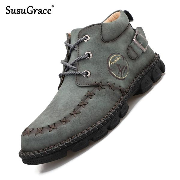 susugrace men leather boots autumn casual flats medium-shoes outdoor breathable lace-up male short boots, Black
susugrace men leather boots autumn casual flats medium-shoes outdoor breathable lace-up male short boots, Black