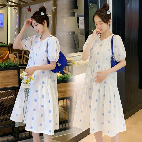 065# maternity dress summer short sleeve easy matching loose slimming floral dress for pregnant women mom, White
065# maternity dress summer short sleeve easy matching loose slimming floral dress for pregnant women mom, White