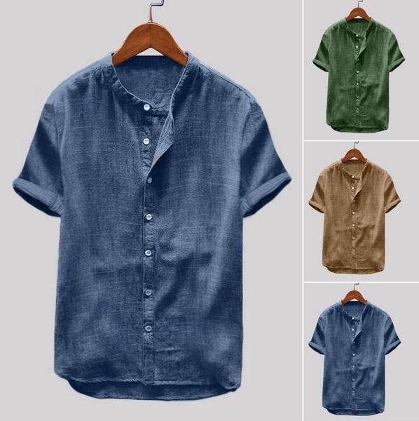 new men's short sleeve solid color cotton and linen casual slim shirt, White;black 
new men's short sleeve solid color cotton and linen casual slim shirt, White;black