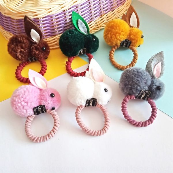 super cute plush rabbit rubber band rope ring lamb hair cartoon rabbit children's rubber band hair rope headwear, Slivery;white