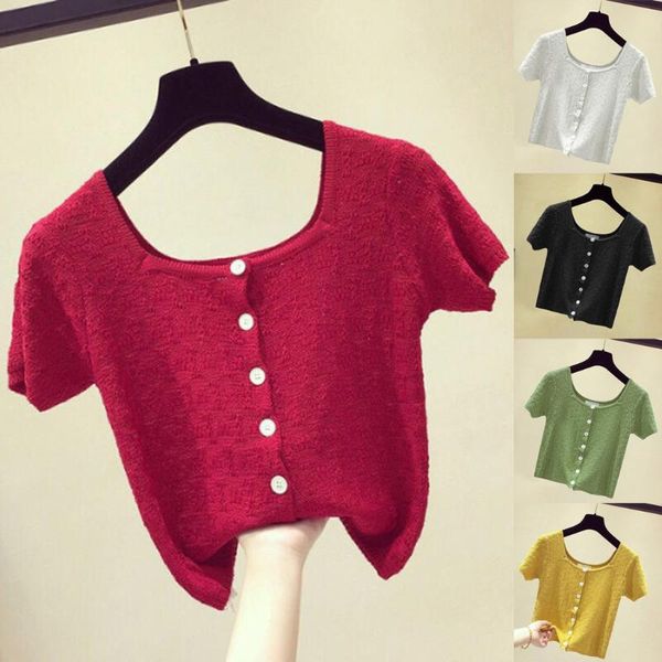 women's blouses & shirts blouse women fashion knitted square collar short sleeve hollow out solid casual summer, White
women's blouses & shirts blouse women fashion knitted square collar short sleeve hollow out solid casual summer, White