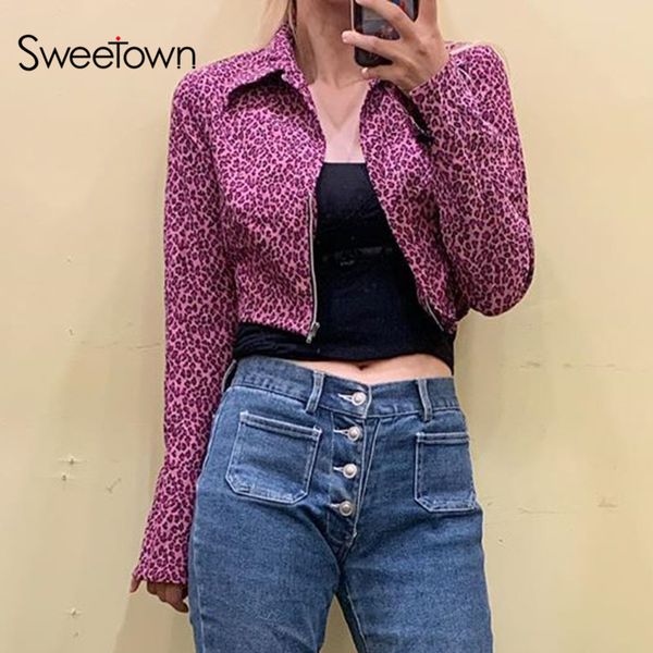 sweetown streetwear leopard print women jacket kpop turn down collar ladies cropped jacket 2020 autumn winter fashion clothes, Black;brown
sweetown streetwear leopard print women jacket kpop turn down collar ladies cropped jacket 2020 autumn winter fashion clothes, Black;brown