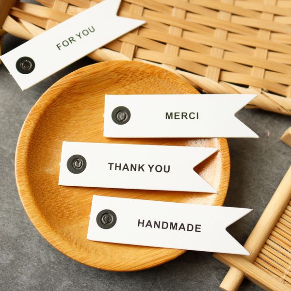Thank You Tag With Rope Merci For You Card Handmade Diy Craft Biscuit Package Cake Wrap Wed Party Favor Birthday Gift Box Decoration