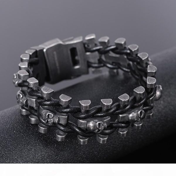 trustylan retro black stainless steel skull men's bracelet for men punk rock chain leather bracelets hip-hop armband jewelry j190625, Golden;silver
trustylan retro black stainless steel skull men's bracelet for men punk rock chain leather bracelets hip-hop armband jewelry j190625, Golden;silver