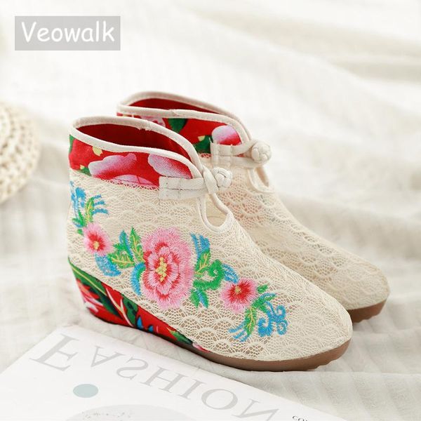 veowalk summer cotton flower embroidered women short ankle lace boots brathable ladies hidden wedges platform shoes zapato mujer, Black
veowalk summer cotton flower embroidered women short ankle lace boots brathable ladies hidden wedges platform shoes zapato mujer, Black
