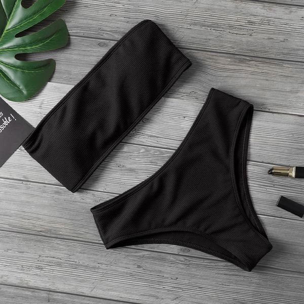 mid waisted bandeau bikini set swimwear female two pieces swimsuit strapless bikini women bathing suit biquini 2020, White;black 
mid waisted bandeau bikini set swimwear female two pieces swimsuit strapless bikini women bathing suit biquini 2020, White;black