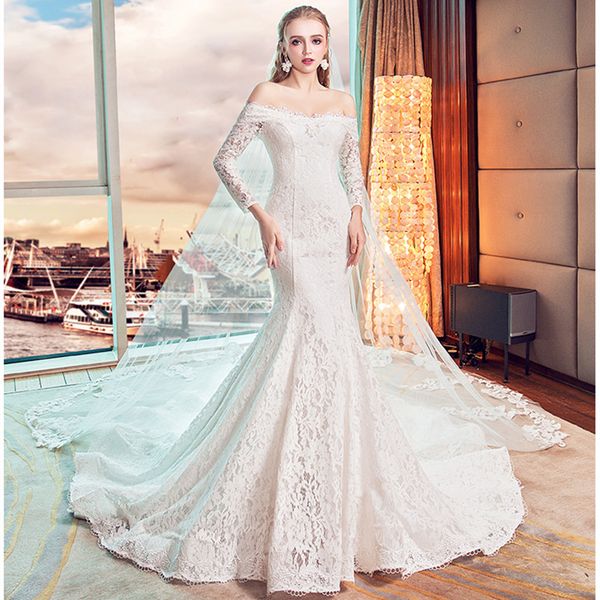off the shoulder lace mermaid wedding dresses with sleeves 2021 sweep train bride dress robe de mariee, White
off the shoulder lace mermaid wedding dresses with sleeves 2021 sweep train bride dress robe de mariee, White
