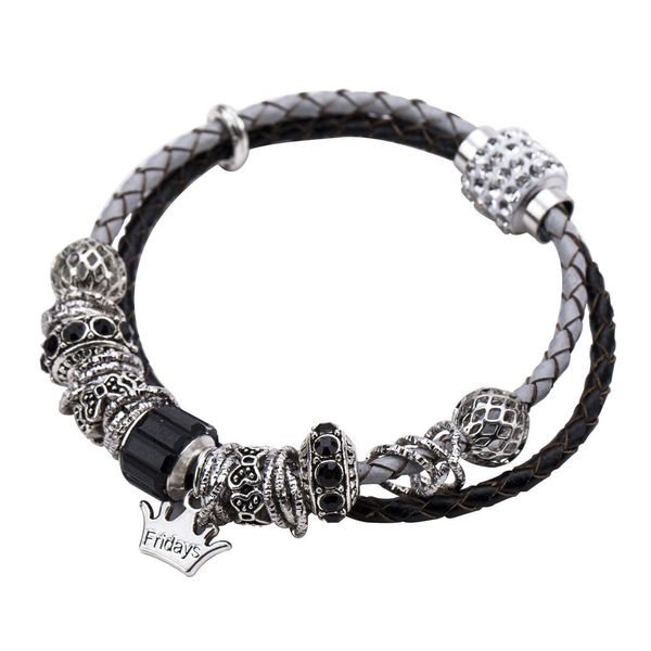 eh8105 exaggerated bracelet crown zircon striped leather rope woven women's season, Black
eh8105 exaggerated bracelet crown zircon striped leather rope woven women's season, Black