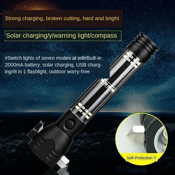 strong solar charging usb flashlight waterproof explosion-proof outdoor aluminum alloy flashlight with emergency safety hammer
strong solar charging usb flashlight waterproof explosion-proof outdoor aluminum alloy flashlight with emergency safety hammer