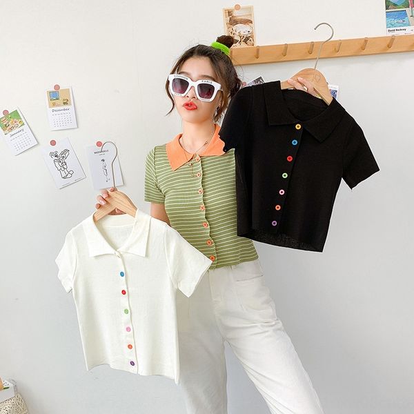 fan zhiqiao black polo t- shirt shirt women's 2020 high waist short-sleeved slim short navel-exposed elegant style t-shirt, White;black 
fan zhiqiao black polo t- shirt shirt women's 2020 high waist short-sleeved slim short navel-exposed elegant style t-shirt, White;black