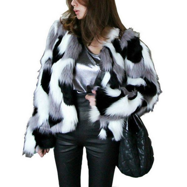 women contrast colour plush luxurious faux fur jacket coat, Black
women contrast colour plush luxurious faux fur jacket coat, Black