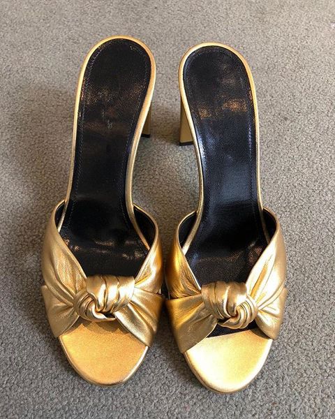 gold metallic leather knot sandals chunky high heel open toe mule sandals 9cm designer shoes summer woman size 41 block heels, Black
gold metallic leather knot sandals chunky high heel open toe mule sandals 9cm designer shoes summer woman size 41 block heels, Black