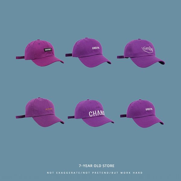 violet hat baseball female korean style all-match baseball cap student couple outdoor fashion purple cap male fashion, Blue;gray 
violet hat baseball female korean style all-match baseball cap student couple outdoor fashion purple cap male fashion, Blue;gray