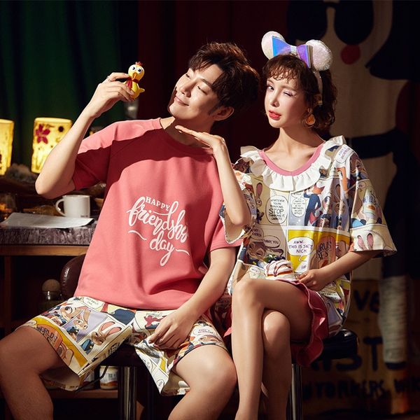 korean style autumn pure cotton couple women's short sleeve thin pajamas pajamas men's outdoor home wear suit, Blue;red
korean style autumn pure cotton couple women's short sleeve thin pajamas pajamas men's outdoor home wear suit, Blue;red