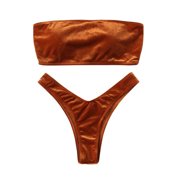 women's swimwear velvet bikini women strapless bandeau sets low waist swimsuit high leg thong brazilian biquini bathing suit, White;black
women's swimwear velvet bikini women strapless bandeau sets low waist swimsuit high leg thong brazilian biquini bathing suit, White;black