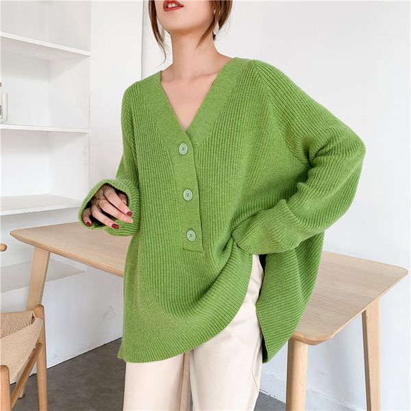 korean-style v-neck loose sweater solid color jumper bottoming plus size winter knitted pullover sweater with buttons, White;black
korean-style v-neck loose sweater solid color jumper bottoming plus size winter knitted pullover sweater with buttons, White;black