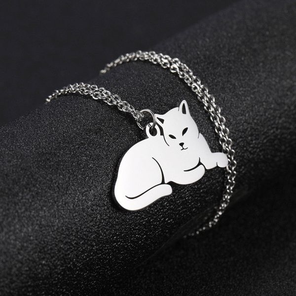 new cute lazy cat necklaces stainless steel cat pendant necklaces women jewellery, Silver
new cute lazy cat necklaces stainless steel cat pendant necklaces women jewellery, Silver