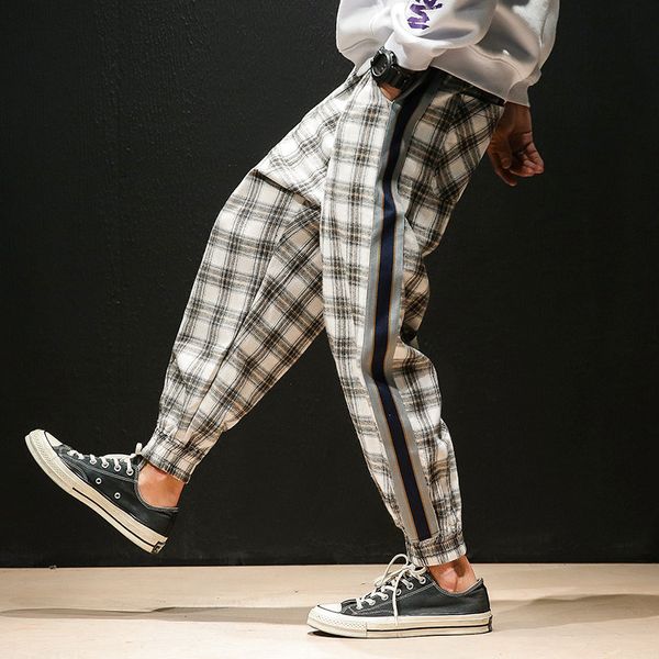 men's pants harem men casual baggy plus size plaid trousers japanese streetwear grey students loose bottoms hip hop ankle-length, Black
men's pants harem men casual baggy plus size plaid trousers japanese streetwear grey students loose bottoms hip hop ankle-length, Black