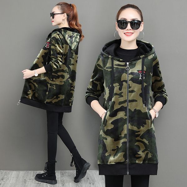 hooded sweater casual wear coat women's 2019 winter new coat mid-length camouflage outdoor female student casual wear, Black
hooded sweater casual wear coat women's 2019 winter new coat mid-length camouflage outdoor female student casual wear, Black