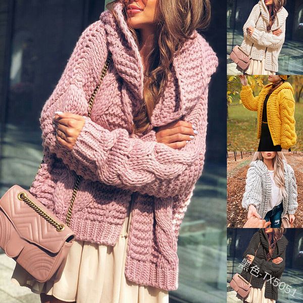 coarse wool hooded womens sweaters winter cardigan solid color designer casual loose outerwear ladies clothing, White;black
coarse wool hooded womens sweaters winter cardigan solid color designer casual loose outerwear ladies clothing, White;black