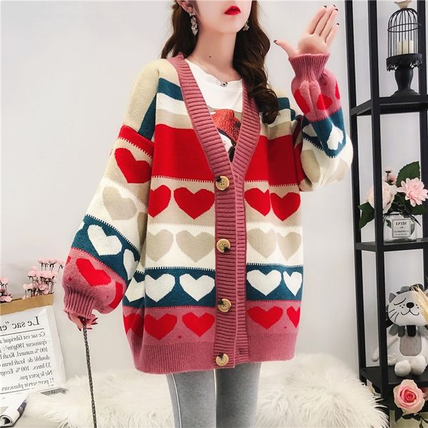 sweet love cardigan women's autumn and winter new korean style loose cute lazy sweater coat sweater v-neck knitted coat top, White
sweet love cardigan women's autumn and winter new korean style loose cute lazy sweater coat sweater v-neck knitted coat top, White