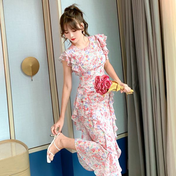 floral 2020 summer new european style chiffon fishtail ruffled dress office lady polyester sleeveless, Black;gray
floral 2020 summer new european style chiffon fishtail ruffled dress office lady polyester sleeveless, Black;gray