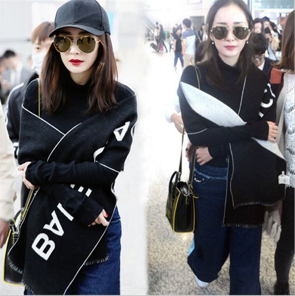 2020 yang mi airport the same black letter fashion white shawl dual-purpose cashmere scarf wool shawl wool tassel scarf, Blue;gray
2020 yang mi airport the same black letter fashion white shawl dual-purpose cashmere scarf wool shawl wool tassel scarf, Blue;gray