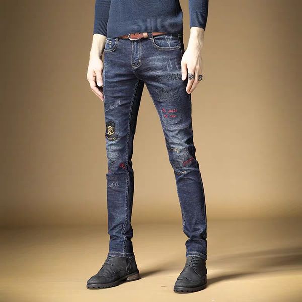 men's jeans fashion male embroidered tide brand european american street slim dark blue denim trousers
men's jeans fashion male embroidered tide brand european american street slim dark blue denim trousers