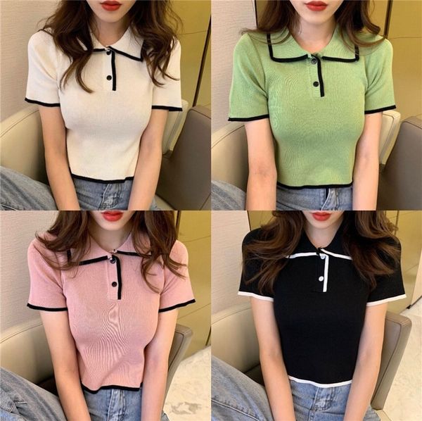 summer women's clothing 2019 new trendy hong kong polo collar t-shirt short knit slim short-sleeved t-shirt, White;black
summer women's clothing 2019 new trendy hong kong polo collar t-shirt short knit slim short-sleeved t-shirt, White;black