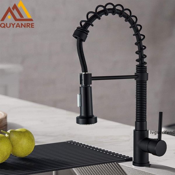 quyanre matte black pull down kitchen spring faucet single level mixer tap 360 rotation 2-way pull out spray kitchen faucet t200424
quyanre matte black pull down kitchen spring faucet single level mixer tap 360 rotation 2-way pull out spray kitchen faucet t200424