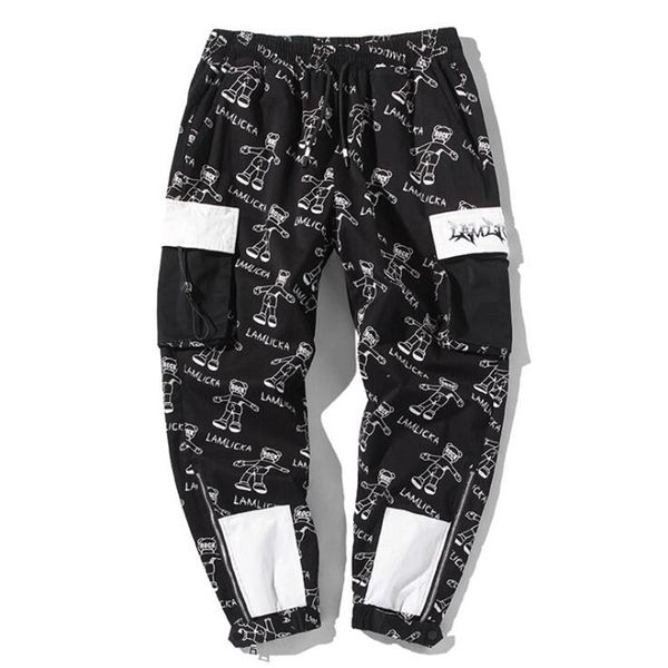 2020 new street style trendy cartoon full set of overalls men's loose sweatpants plus size pants hip-hop pants, Black
2020 new street style trendy cartoon full set of overalls men's loose sweatpants plus size pants hip-hop pants, Black