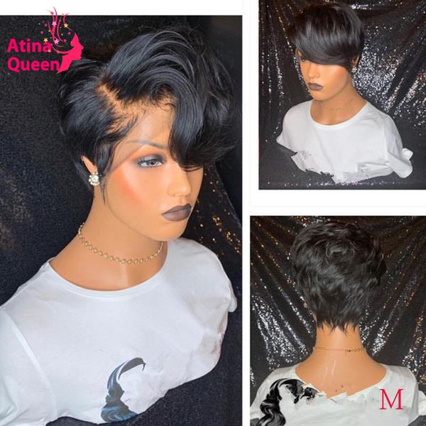 13x4 bob pixie lace wig preplucked lace front human hair wigs brazilian remy side part wavy wigs for women short cut hair, Black
13x4 bob pixie lace wig preplucked lace front human hair wigs brazilian remy side part wavy wigs for women short cut hair, Black