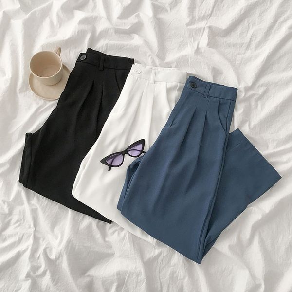elegant formal suit pant women casual high waist blue black wide leg long pants trouser female fashion korean style bottoms, Black;white
elegant formal suit pant women casual high waist blue black wide leg long pants trouser female fashion korean style bottoms, Black;white
