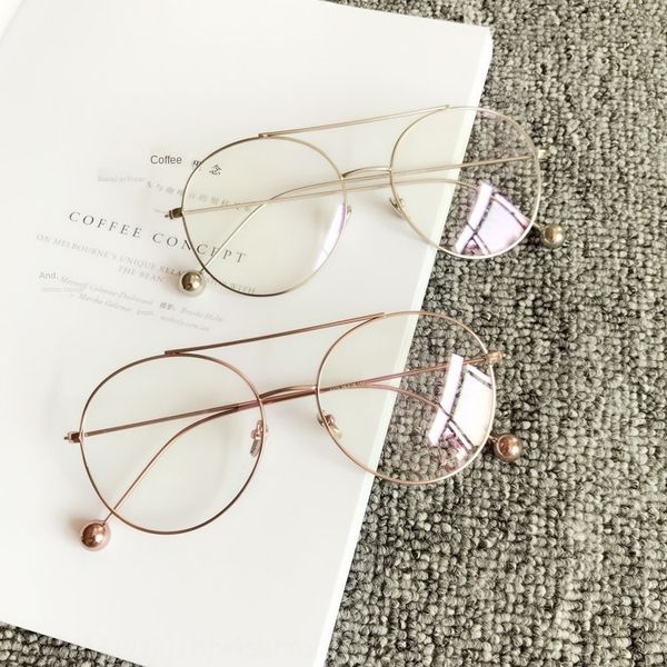 huachenyu web red frame iron bead metal double beam plain glasses round frame glasses women's fashion, Silver
huachenyu web red frame iron bead metal double beam plain glasses round frame glasses women's fashion, Silver