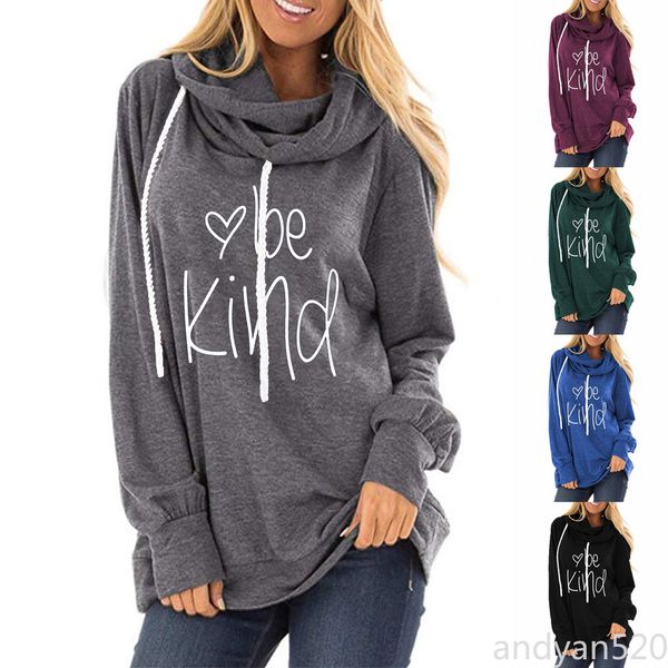2020 new style women's drawstring hoodie be kind monogram loose round neck long sleeve t-shirt, Black
2020 new style women's drawstring hoodie be kind monogram loose round neck long sleeve t-shirt, Black