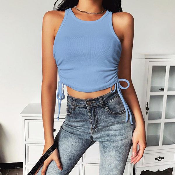 women o-neck solid colors slim lace up drawstring ruched tanks summer stretch sleeveless crop camisole blusa#p3, White
women o-neck solid colors slim lace up drawstring ruched tanks summer stretch sleeveless crop camisole blusa#p3, White
