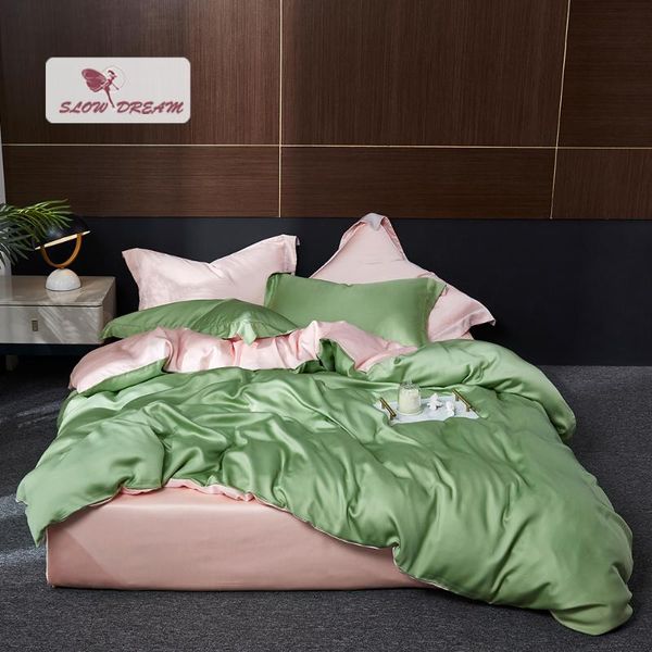 slowdream women 100% silk green pink bedding set luxury duvet cover pillwocase fitted sheet king bed linen home textile
slowdream women 100% silk green pink bedding set luxury duvet cover pillwocase fitted sheet king bed linen home textile