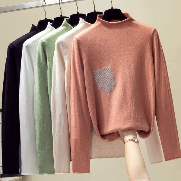 2020 autumn and winter new fashion all-match knit sweater half high neck bottoming long-sleeved pullover women, White;black
2020 autumn and winter new fashion all-match knit sweater half high neck bottoming long-sleeved pullover women, White;black