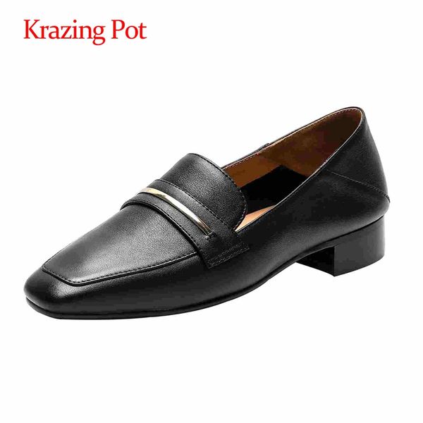 krazing pot simple style genuine leather metal decorations square toe thick med heel slip on elegant lady mature women pumps l06, Black
krazing pot simple style genuine leather metal decorations square toe thick med heel slip on elegant lady mature women pumps l06, Black