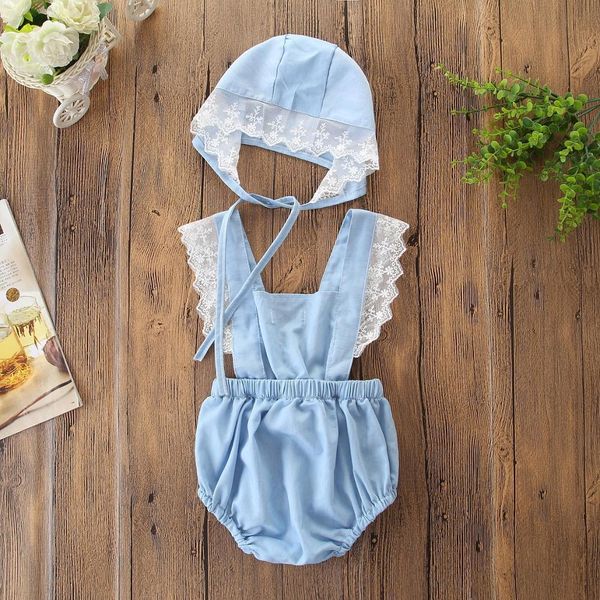 cute girl lace solid color romper+hat jumpsuit outfits sunsuit for newborn infant children clothes kid backless clothing, Blue
cute girl lace solid color romper+hat jumpsuit outfits sunsuit for newborn infant children clothes kid backless clothing, Blue