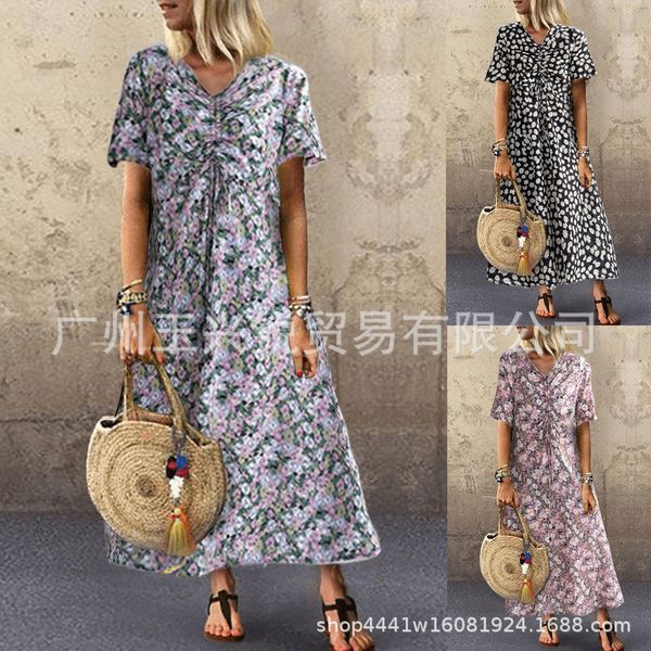 jy6911 new french fashion medium-length long skirt dress v-neck daisy printed dress for women, Black;gray
jy6911 new french fashion medium-length long skirt dress v-neck daisy printed dress for women, Black;gray