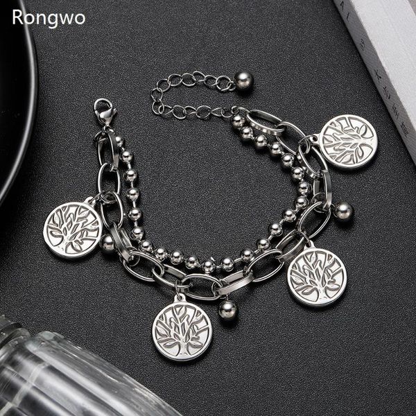 stainless steel round pendant life tree bracelet adjustable male punk hip hop street rap bangle jewelry accessories, Black
