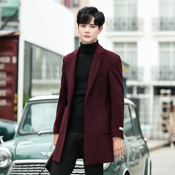 obcy men's mid-blue new korean style fashionable british en coat wool wool mid-length coat, Black 
obcy men's mid-blue new korean style fashionable british en coat wool wool mid-length coat, Black