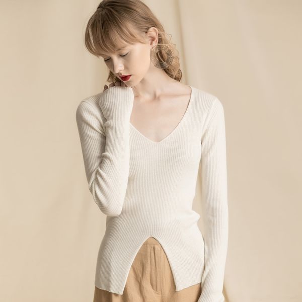 women's 2020 spring casual knit knitwear new solid color slim long sleeve v-neck all-match casual wear for women, White
women's 2020 spring casual knit knitwear new solid color slim long sleeve v-neck all-match casual wear for women, White