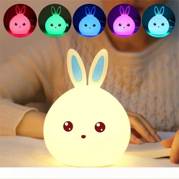 Children Night Light Lamp Silicone Touch Sensor Rabbit Led Lamps Color Changing Breathing Light,christmas Gifts Bedside Lamps For Kids