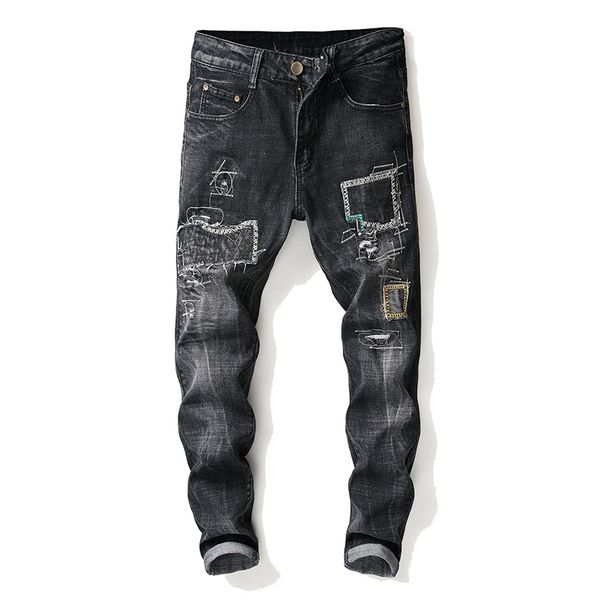 autumn and winter men's jeans 2020 new black embroidered hole patch straight jeans ripped pants for men streetwear, Blue
autumn and winter men's jeans 2020 new black embroidered hole patch straight jeans ripped pants for men streetwear, Blue