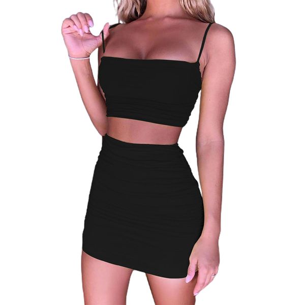 gym clothing women's 2-piece outfits yoga set solid color sling pleated crop slim short high waist skirt wild women clothes, White;black
gym clothing women's 2-piece outfits yoga set solid color sling pleated crop slim short high waist skirt wild women clothes, White;black