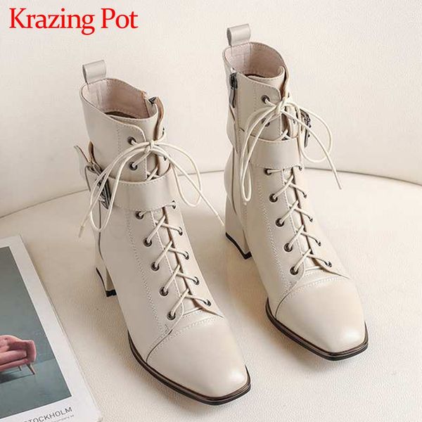 krazing pot office lady square toe genuine leather lace up belt buckle high heels winter keep warm women black ankle boots l4f3
krazing pot office lady square toe genuine leather lace up belt buckle high heels winter keep warm women black ankle boots l4f3