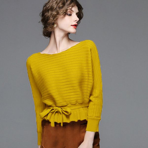 2020 autumn fashion women's sweater slash neck batwing sleeve belted knitwear ruffles peplum pullover chandail sueter, White;black
2020 autumn fashion women's sweater slash neck batwing sleeve belted knitwear ruffles peplum pullover chandail sueter, White;black