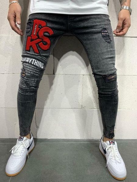 black denim distressed psk fashion streetwear slim fit denim jeans, Blue